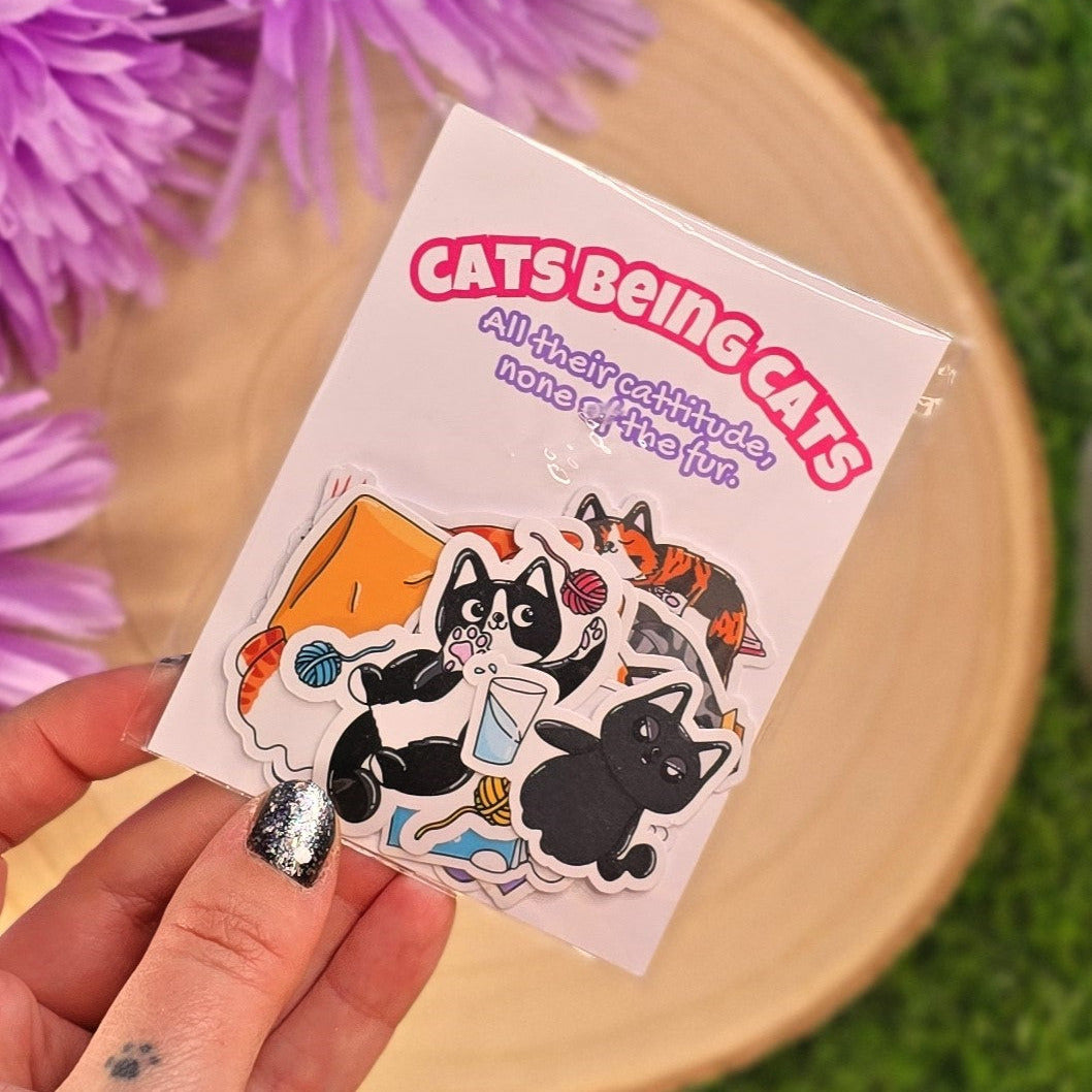 Cats Being Cats Sticker Pack – 11 Vinyl Cat Stickers | Durable, Waterproof & Fun