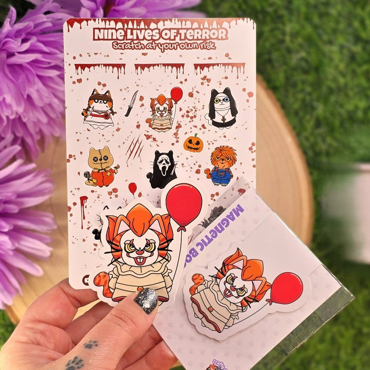 Horror Cat Sticker Set – Creepy Cute Vinyl Cat Stickers, Magnetic Bookmark & Planner Stickers | Halloween Cat Gift