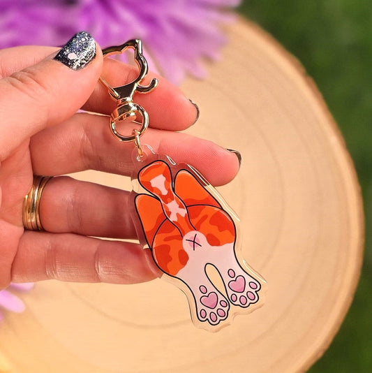 Cat Butt Acrylic Keyring – Ginger & White - Double-Sided Cheeky Cat Accessory