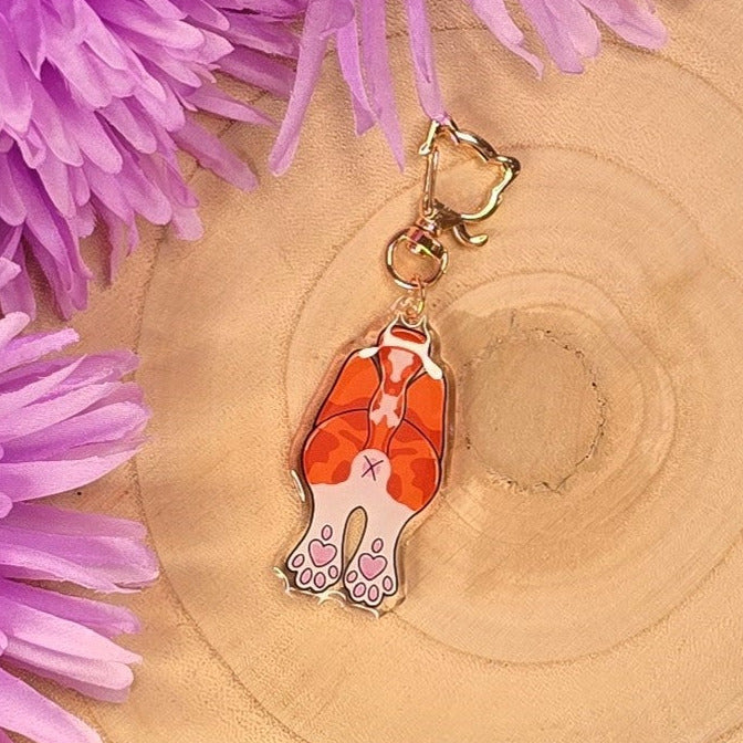 Cat Butt Acrylic Keyring – Ginger & White - Double-Sided Cheeky Cat Accessory