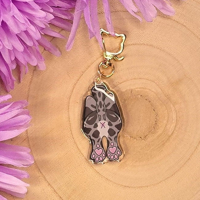 Cat Butt Acrylic Keyring – Grey Tabby - Double-Sided Cheeky Cat Accessory