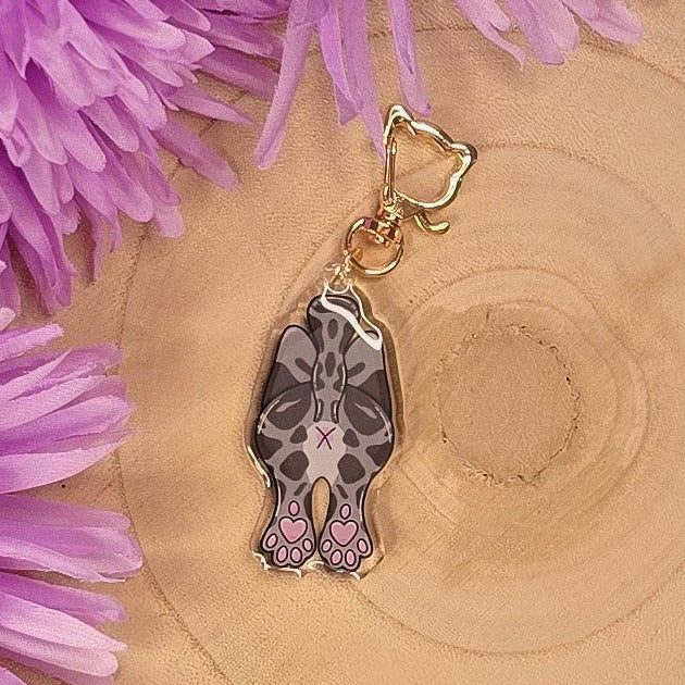 Cat Butt Acrylic Keyring – Grey Tabby - Double-Sided Cheeky Cat Accessory