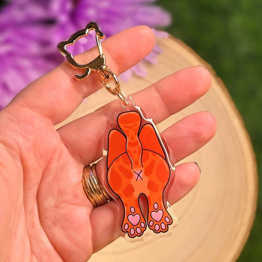 Cat Butt Acrylic Keyring – Ginger Cat - Double-Sided Cheeky Cat Accessory