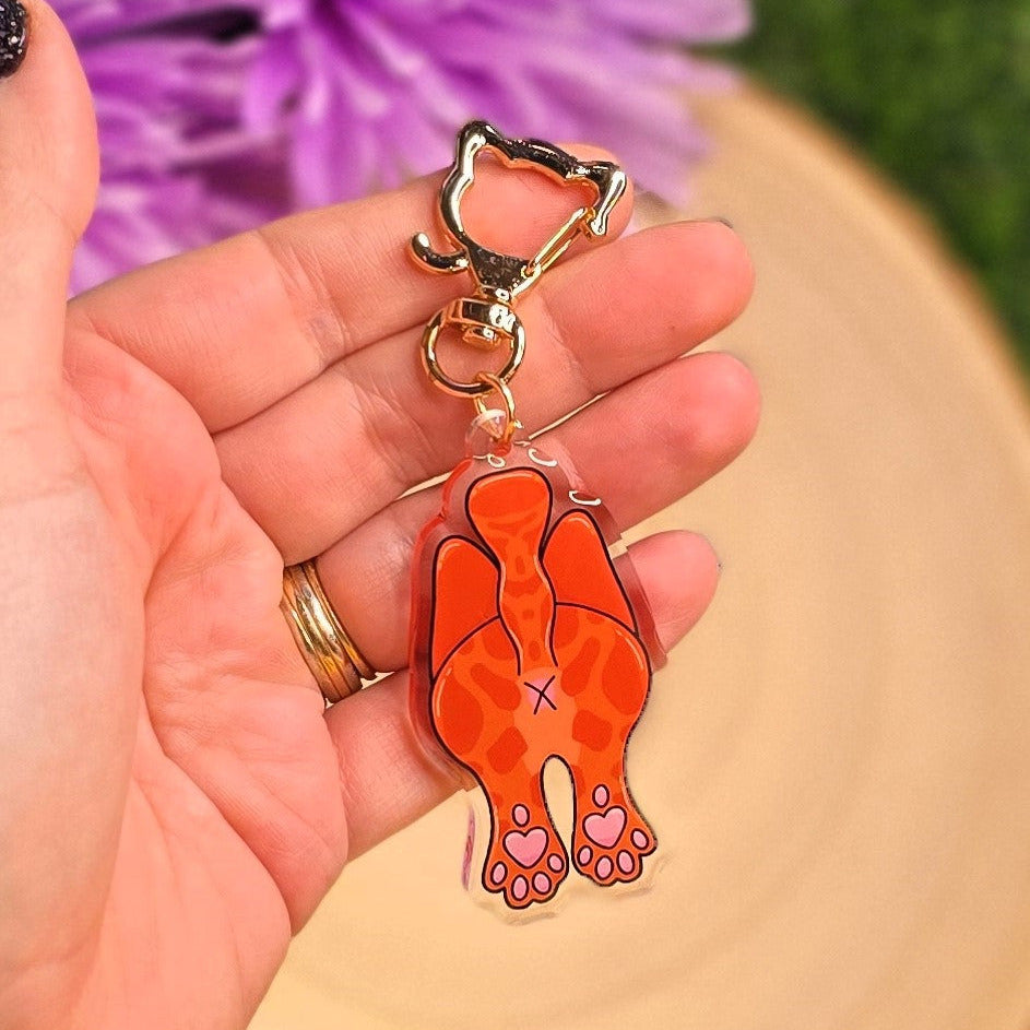 Cat Butt Acrylic Keyring – Ginger Cat - Double-Sided Cheeky Cat Accessory