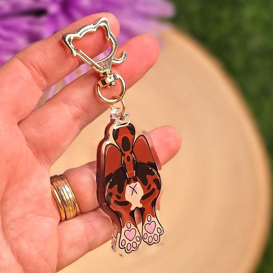 Cat Butt Acrylic Keyring – Brown Tabby - Double-Sided Cheeky Cat Accessory
