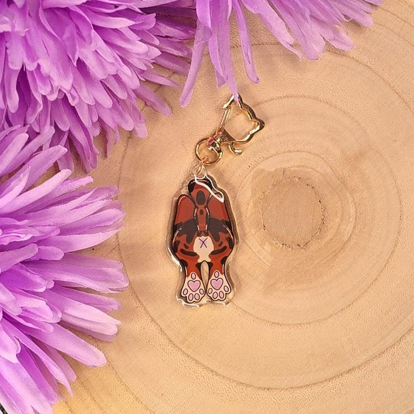 Cat Butt Acrylic Keyring – Brown Tabby - Double-Sided Cheeky Cat Accessory