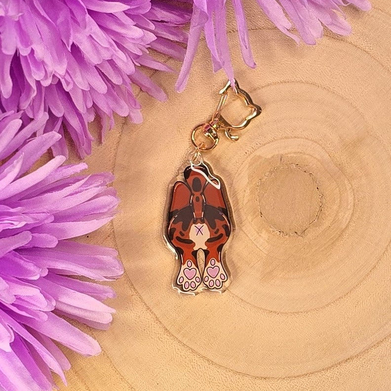 Cat Butt Acrylic Keyring – Brown Tabby - Double-Sided Cheeky Cat Accessory