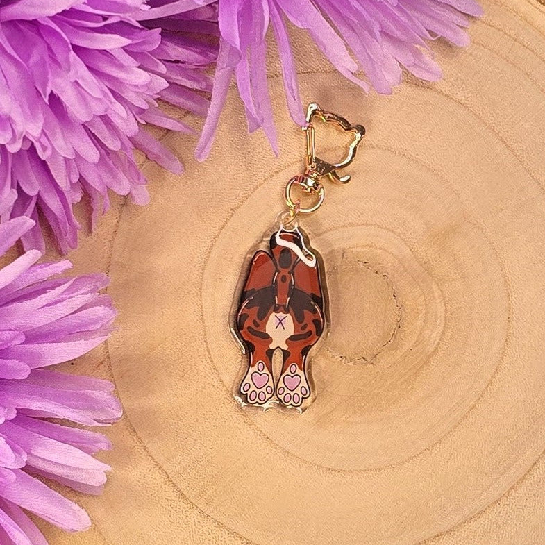 Cat Butt Acrylic Keyring – Brown Tabby - Double-Sided Cheeky Cat Accessory