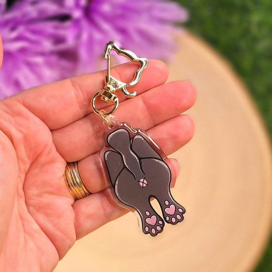 Cat Butt Acrylic Keyring – Dark Grey Cat - Double-Sided Cheeky Cat Accessory