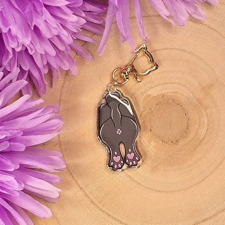 Cat Butt Acrylic Keyring – Dark Grey Cat - Double-Sided Cheeky Cat Accessory