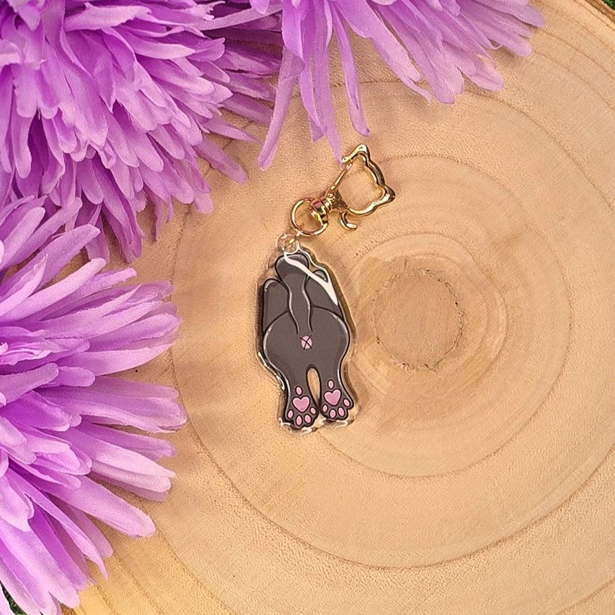 Cat Butt Acrylic Keyring – Dark Grey Cat - Double-Sided Cheeky Cat Accessory