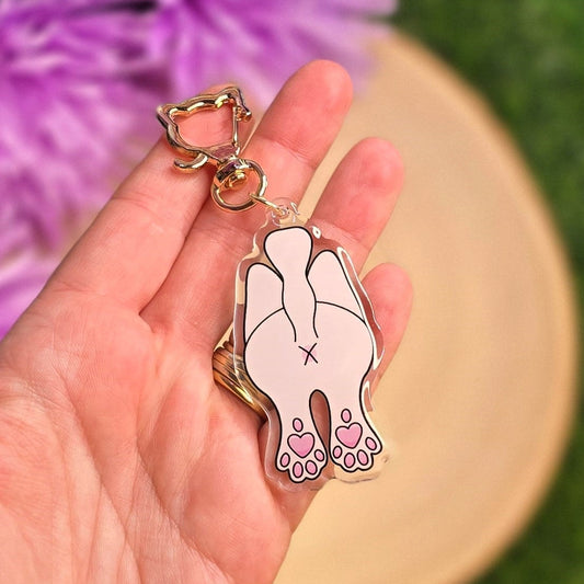 Cat Butt Acrylic Keyring – White Cat - Double-Sided Cheeky Cat Accessory