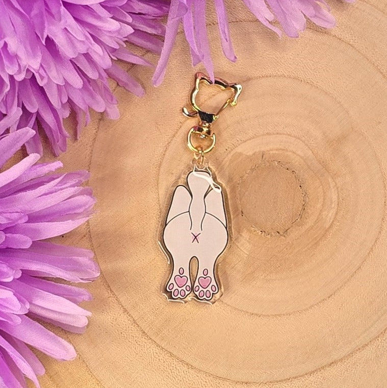 Cat Butt Acrylic Keyring – White Cat - Double-Sided Cheeky Cat Accessory