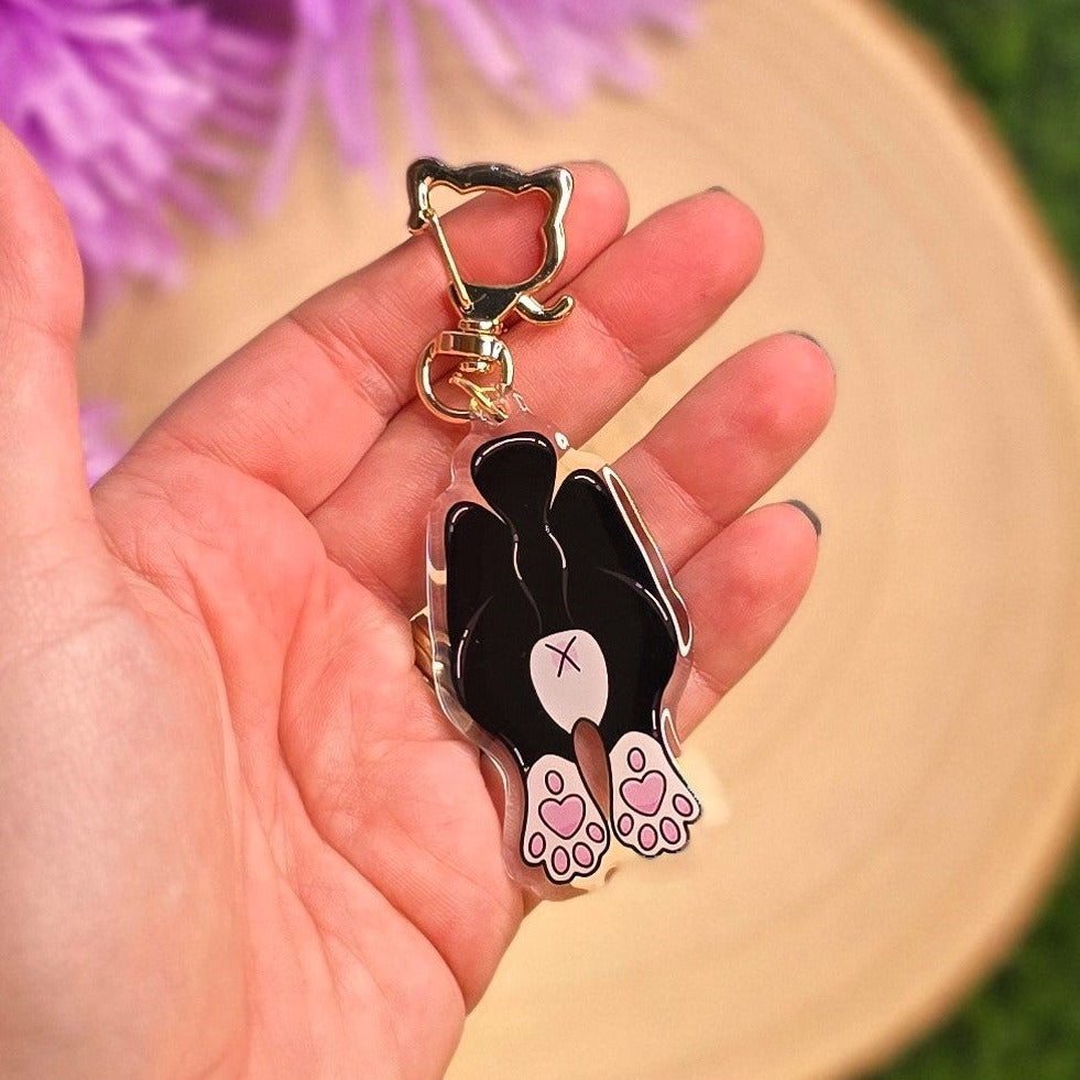 Cat Butt Acrylic Keyring – Tuxedo - Double-Sided Cheeky Cat Accessory