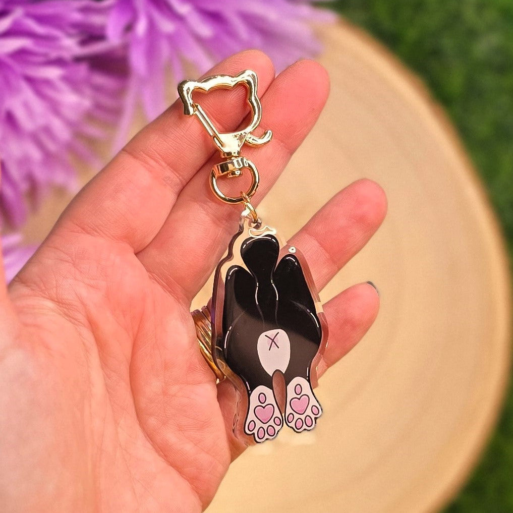 Cat Butt Acrylic Keyring – Tuxedo - Double-Sided Cheeky Cat Accessory