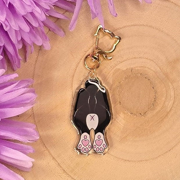 Cat Butt Acrylic Keyring – Tuxedo - Double-Sided Cheeky Cat Accessory
