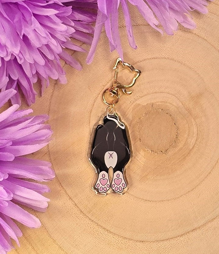 Cat Butt Acrylic Keyring – Tuxedo - Double-Sided Cheeky Cat Accessory