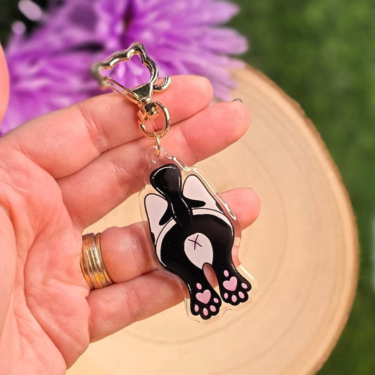 Cat Butt Acrylic Keyring – Black & White - Double-Sided Cheeky Cat Accessory