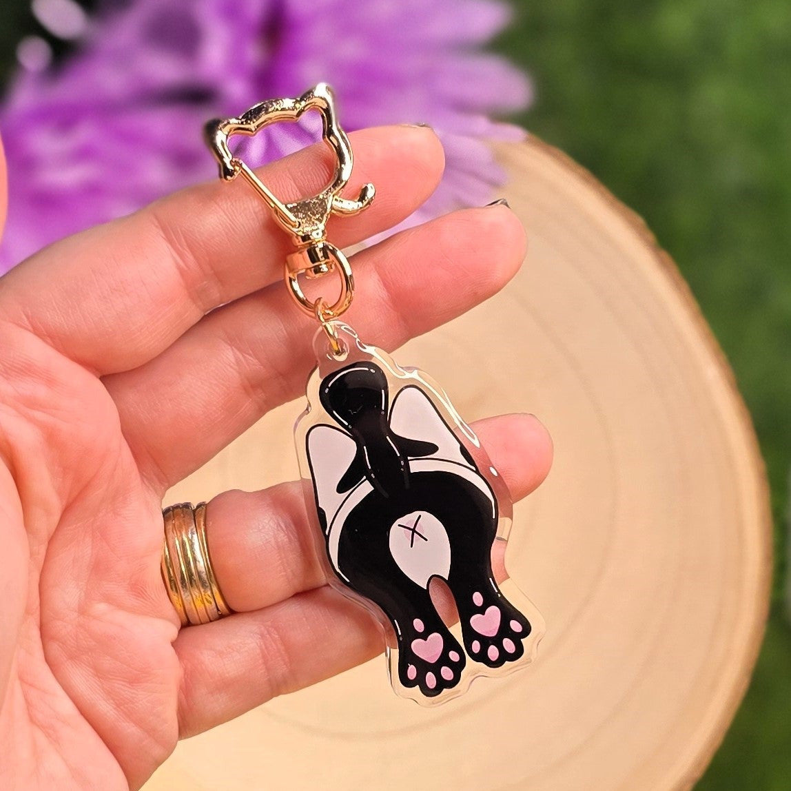 Cat Butt Acrylic Keyring – Black & White - Double-Sided Cheeky Cat Accessory