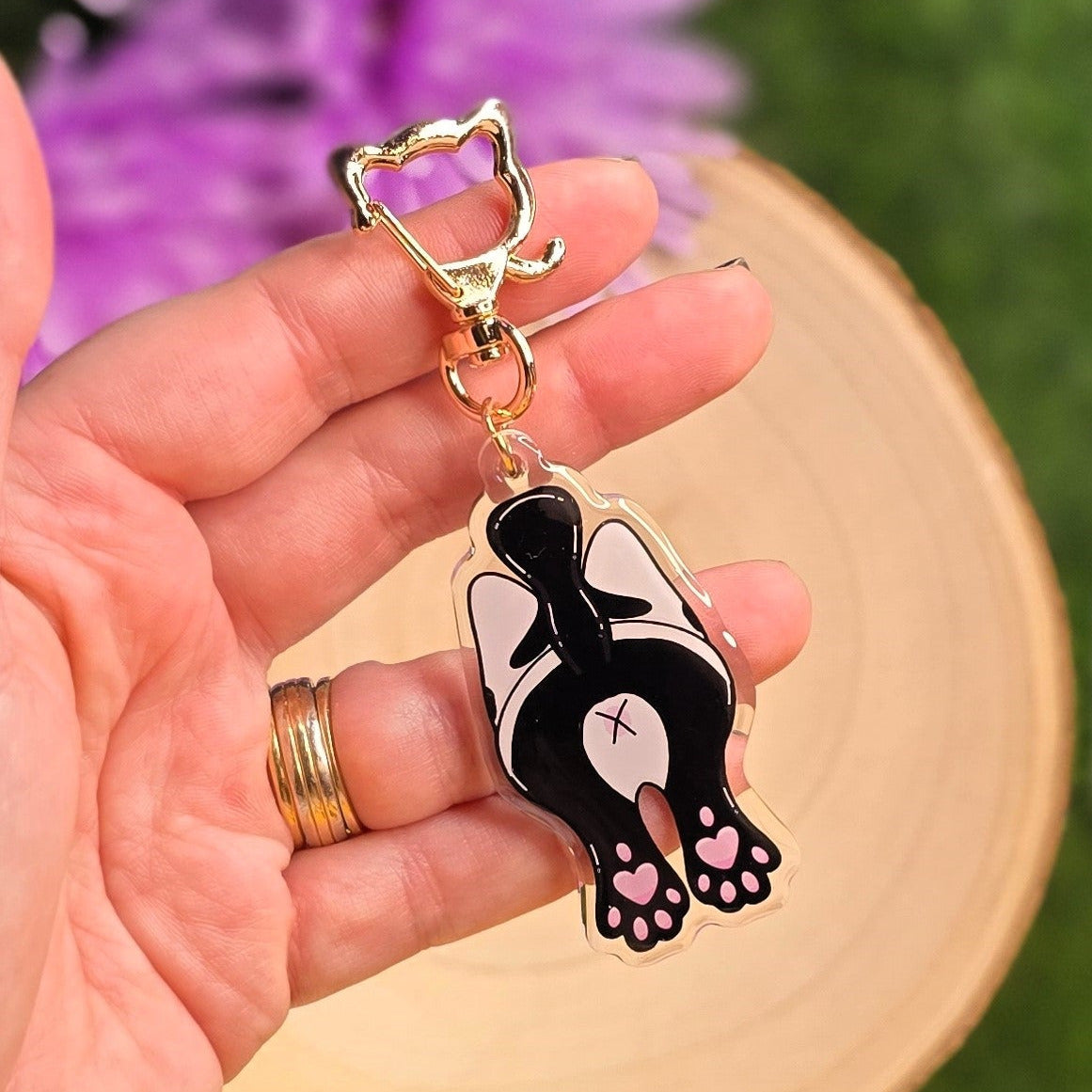 Cat Butt Acrylic Keyring – Black & White - Double-Sided Cheeky Cat Accessory