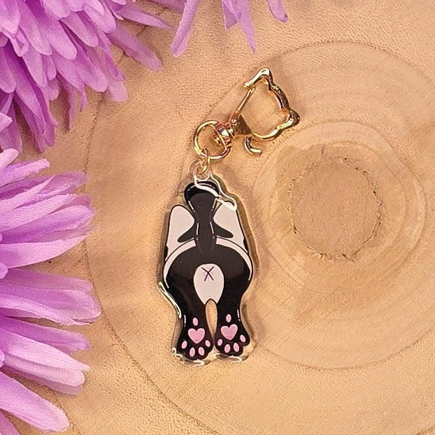 Cat Butt Acrylic Keyring – Black & White - Double-Sided Cheeky Cat Accessory