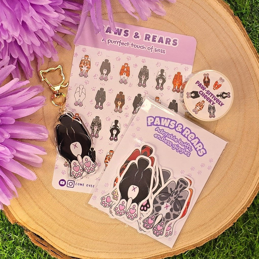 Paws & Rears Gift Set – Cat Planner Stickers, Washi Tape, Sticker Pack & Acrylic Keyring | Cute Cat Lover Gift
