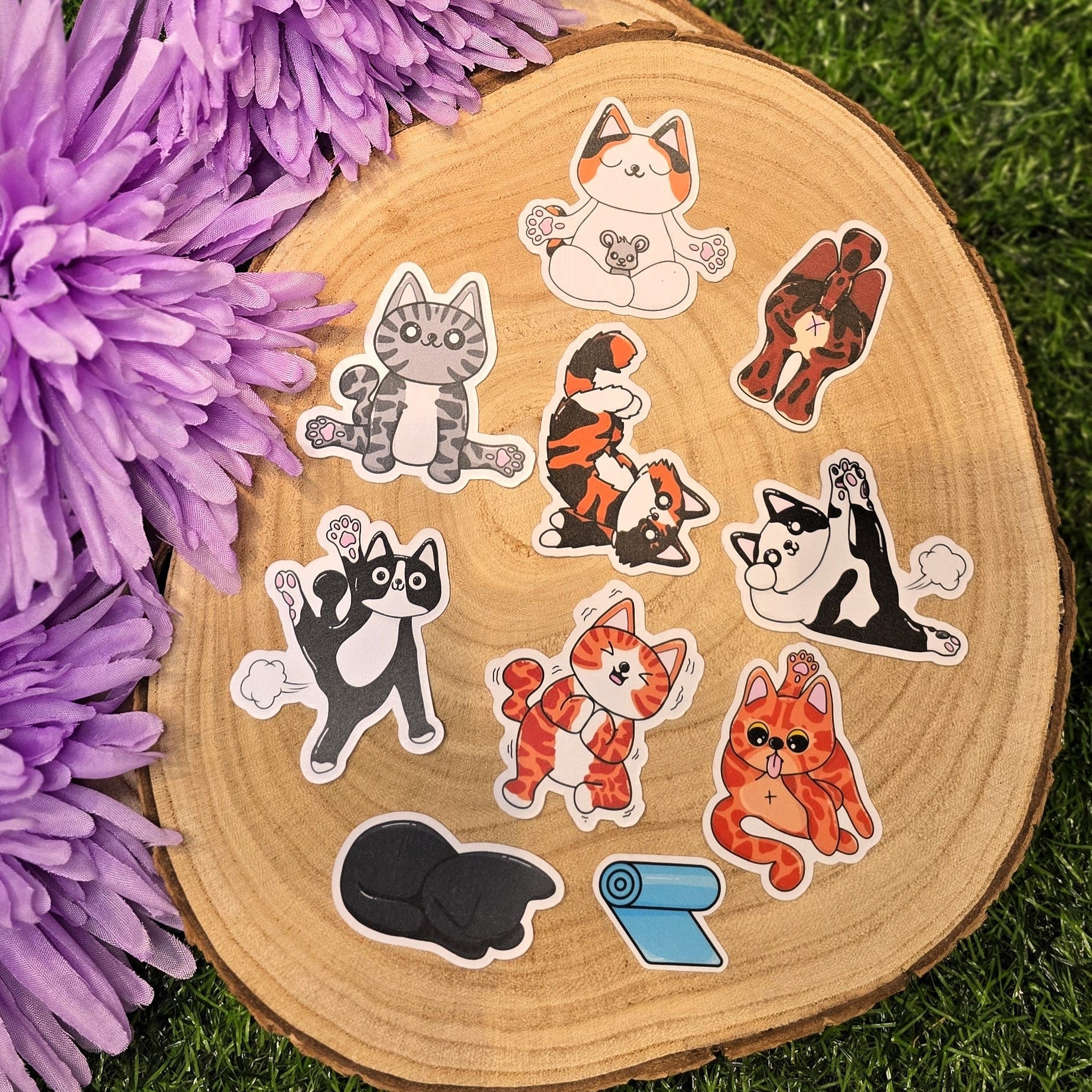 Meowga Cats vinyl sticker pack with yoga cat designs