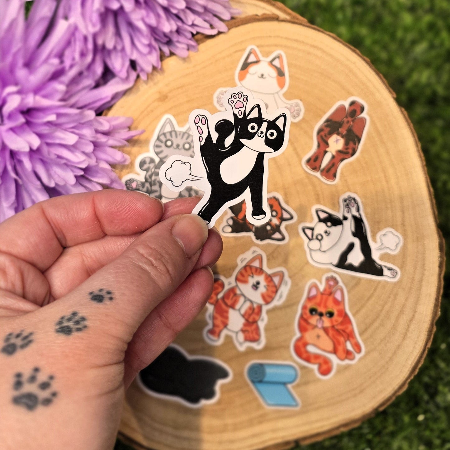 Meowga Cats vinyl sticker pack with yoga cat designs