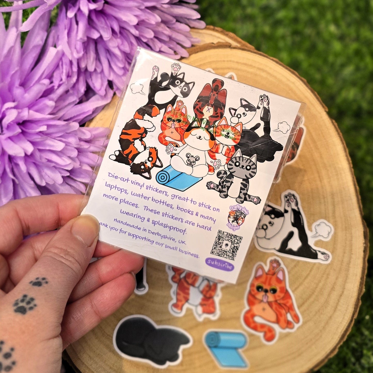 Meowga Cats vinyl sticker pack with yoga cat designs