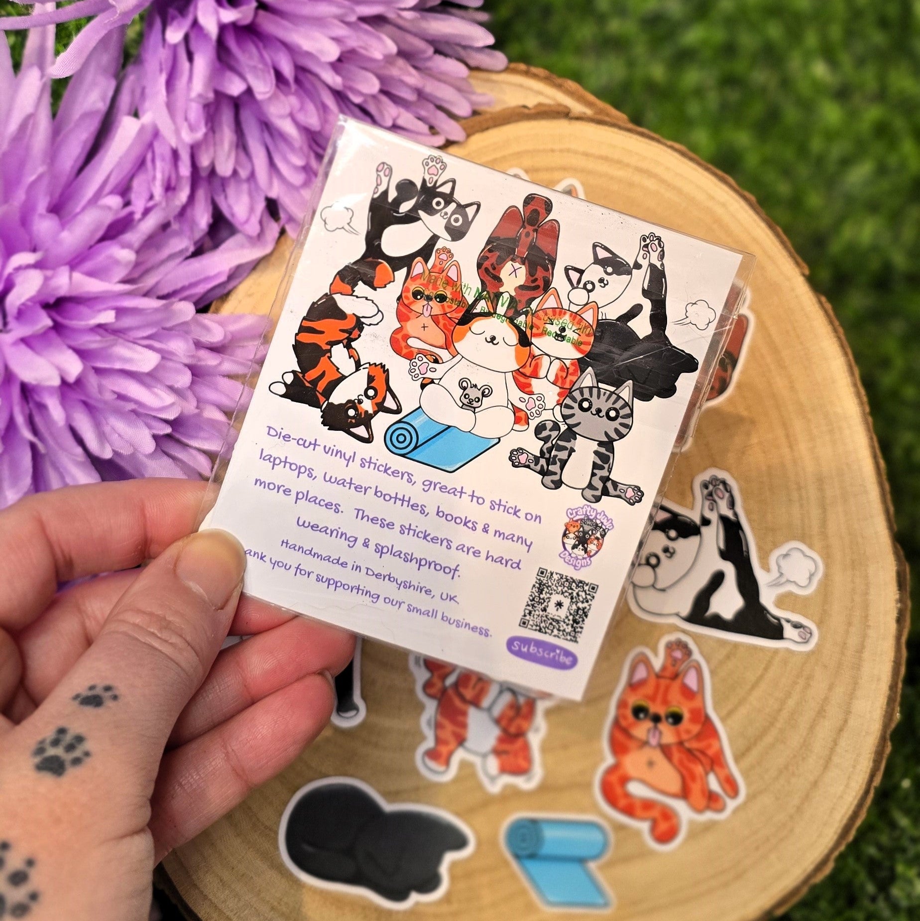 Meowga Cats vinyl sticker pack with yoga cat designs