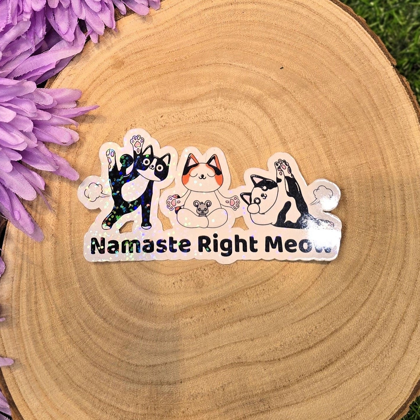 Holographic Namaste Right Meow yoga cat sticker