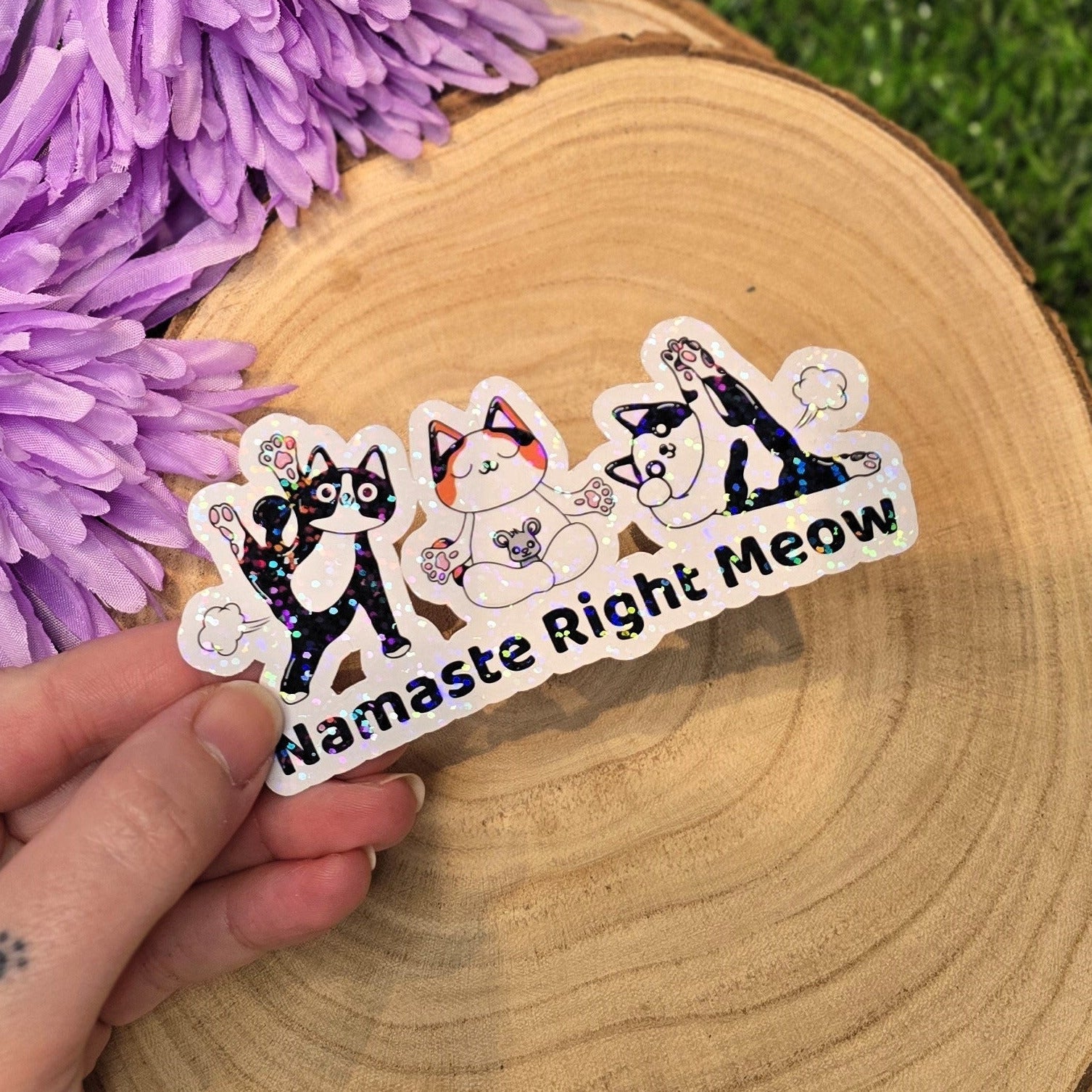 Holographic Namaste Right Meow yoga cat sticker