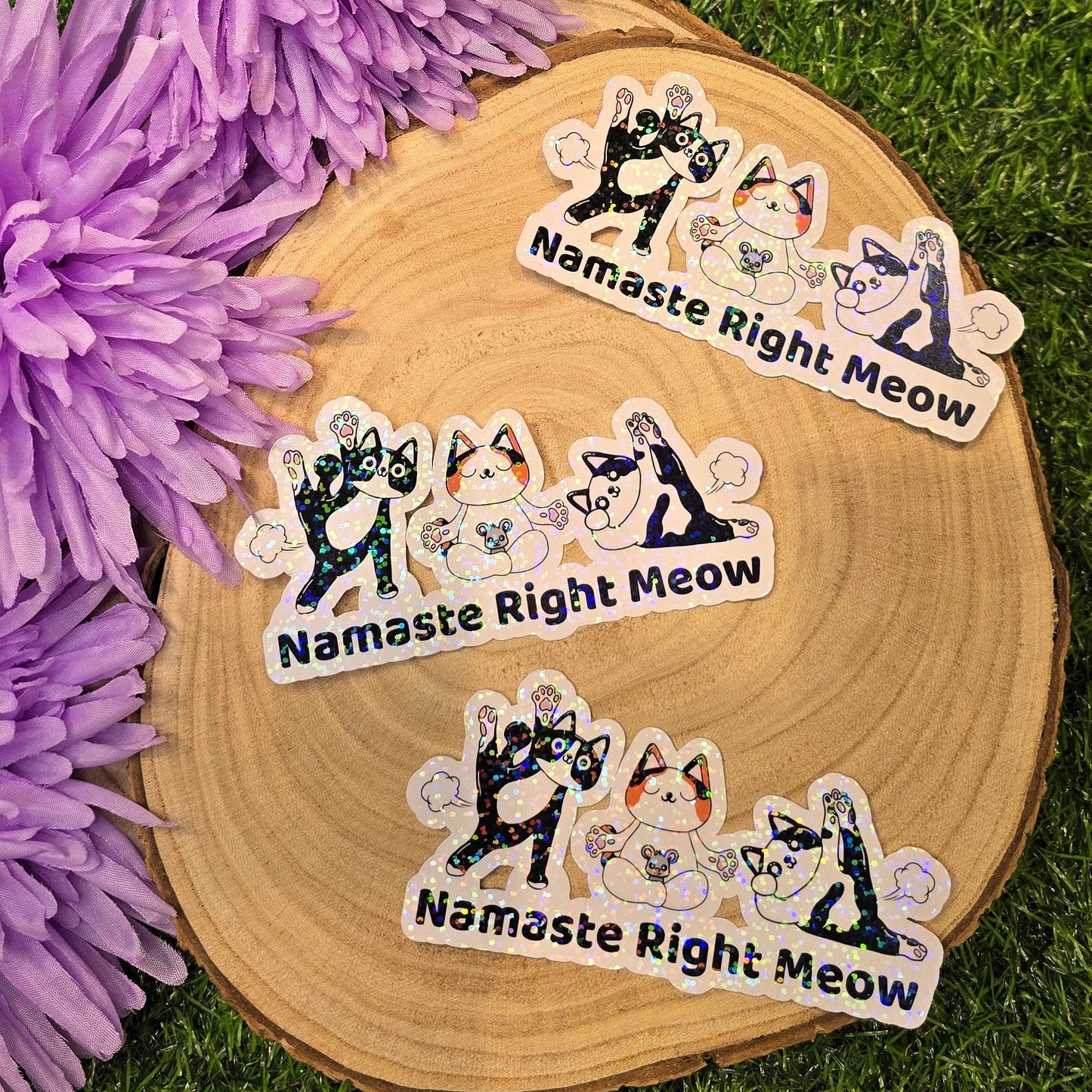 Holographic Namaste Right Meow yoga cat sticker