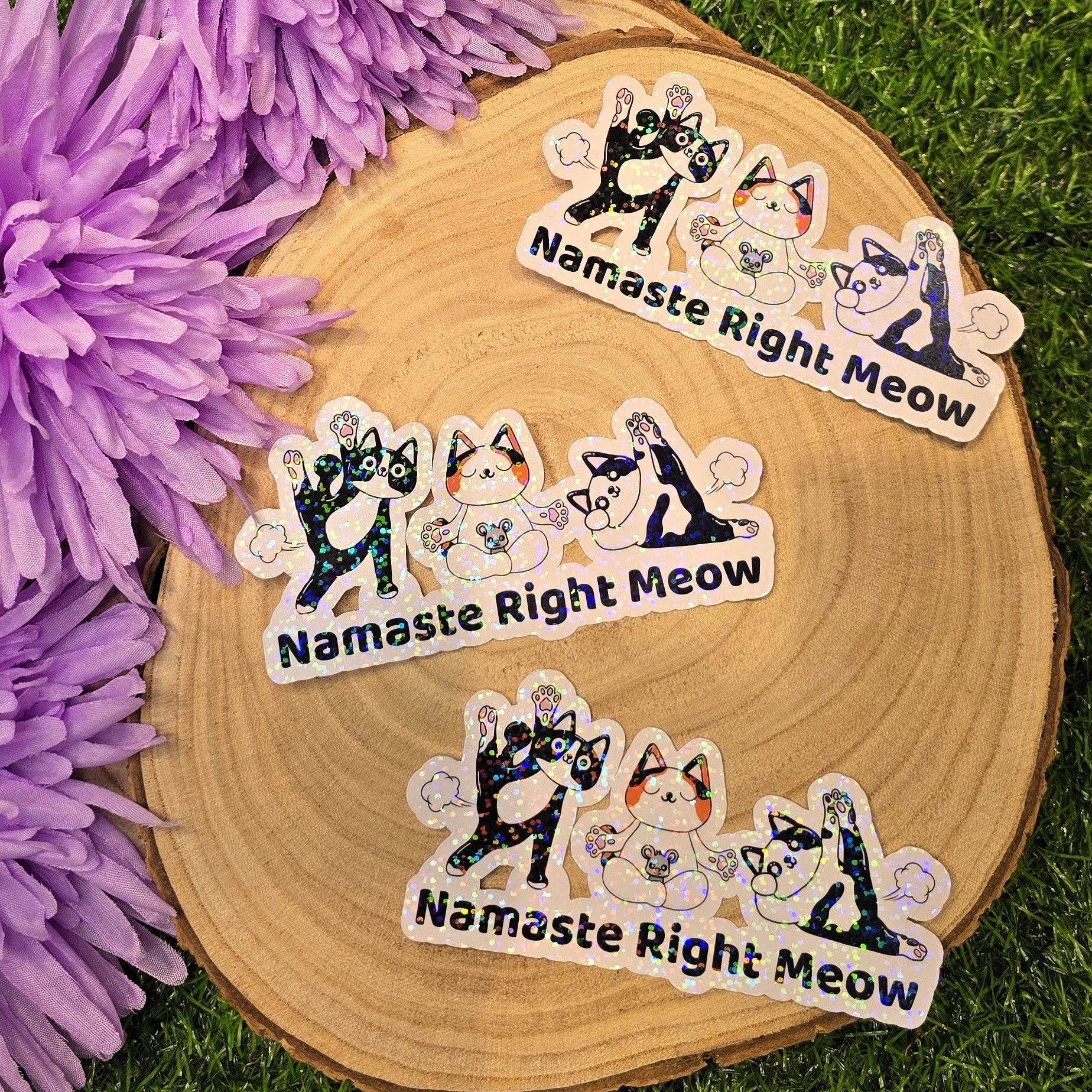 Holographic Namaste Right Meow yoga cat sticker