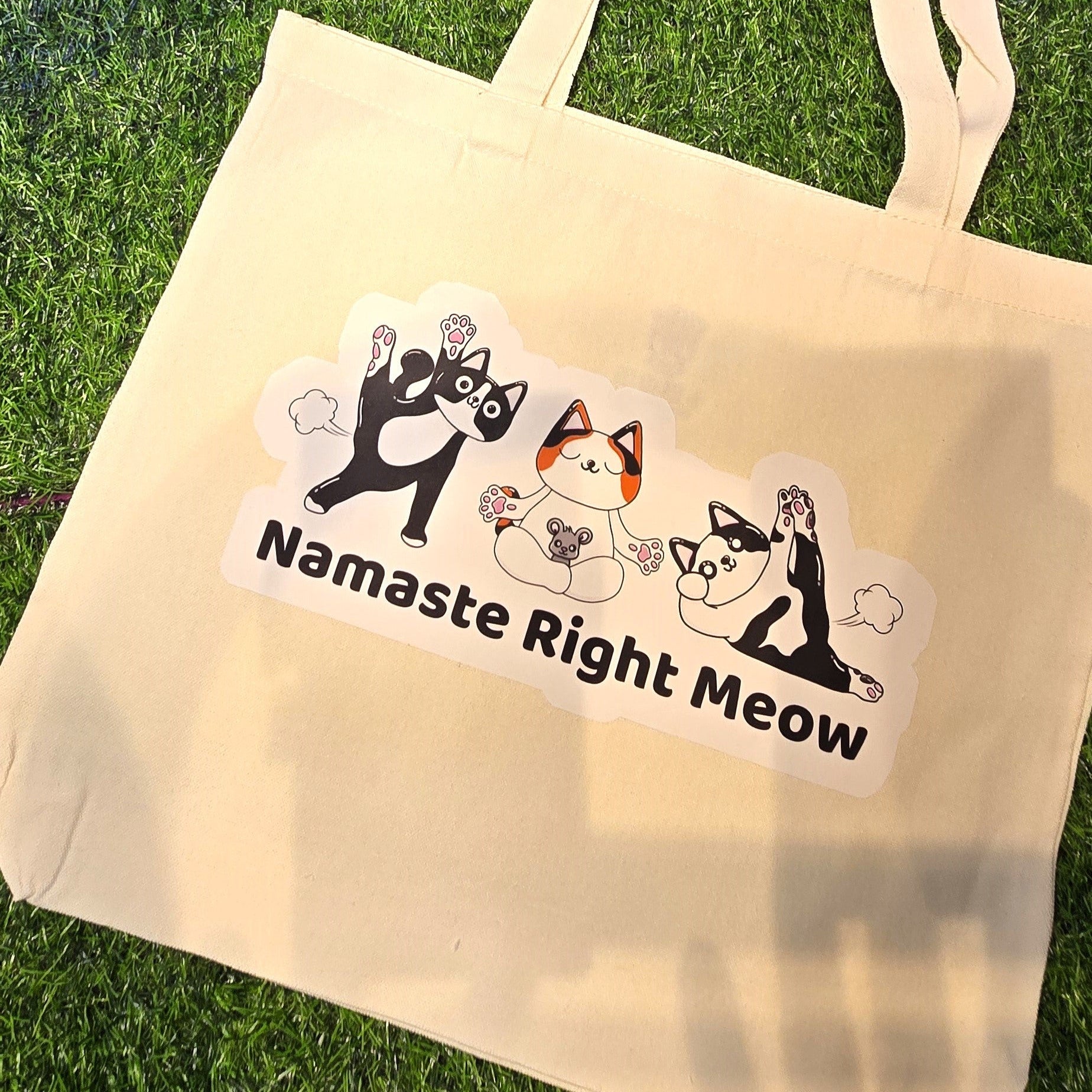 Namaste Right Meow yoga cat canvas tote bag