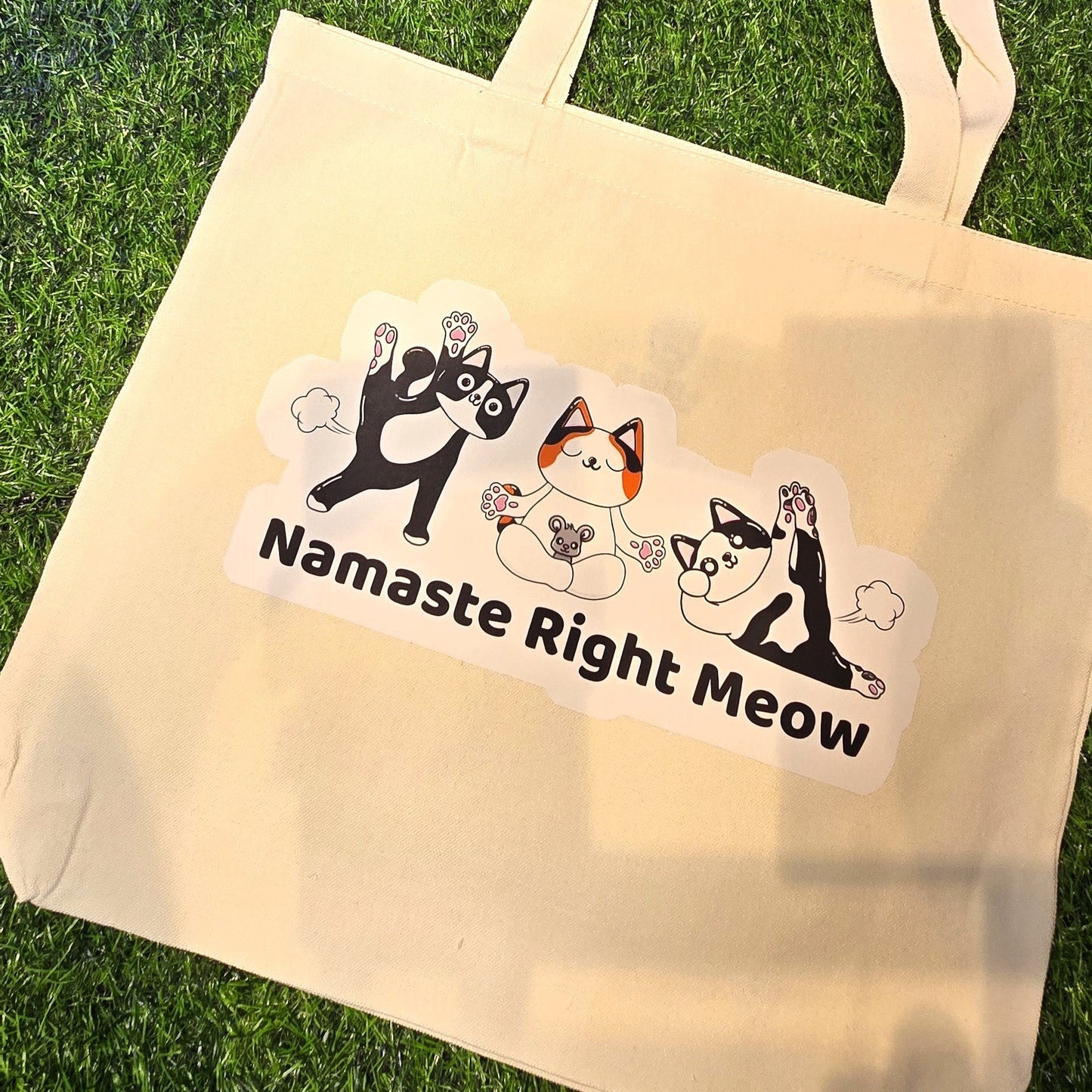 Namaste Right Meow yoga cat canvas tote bag