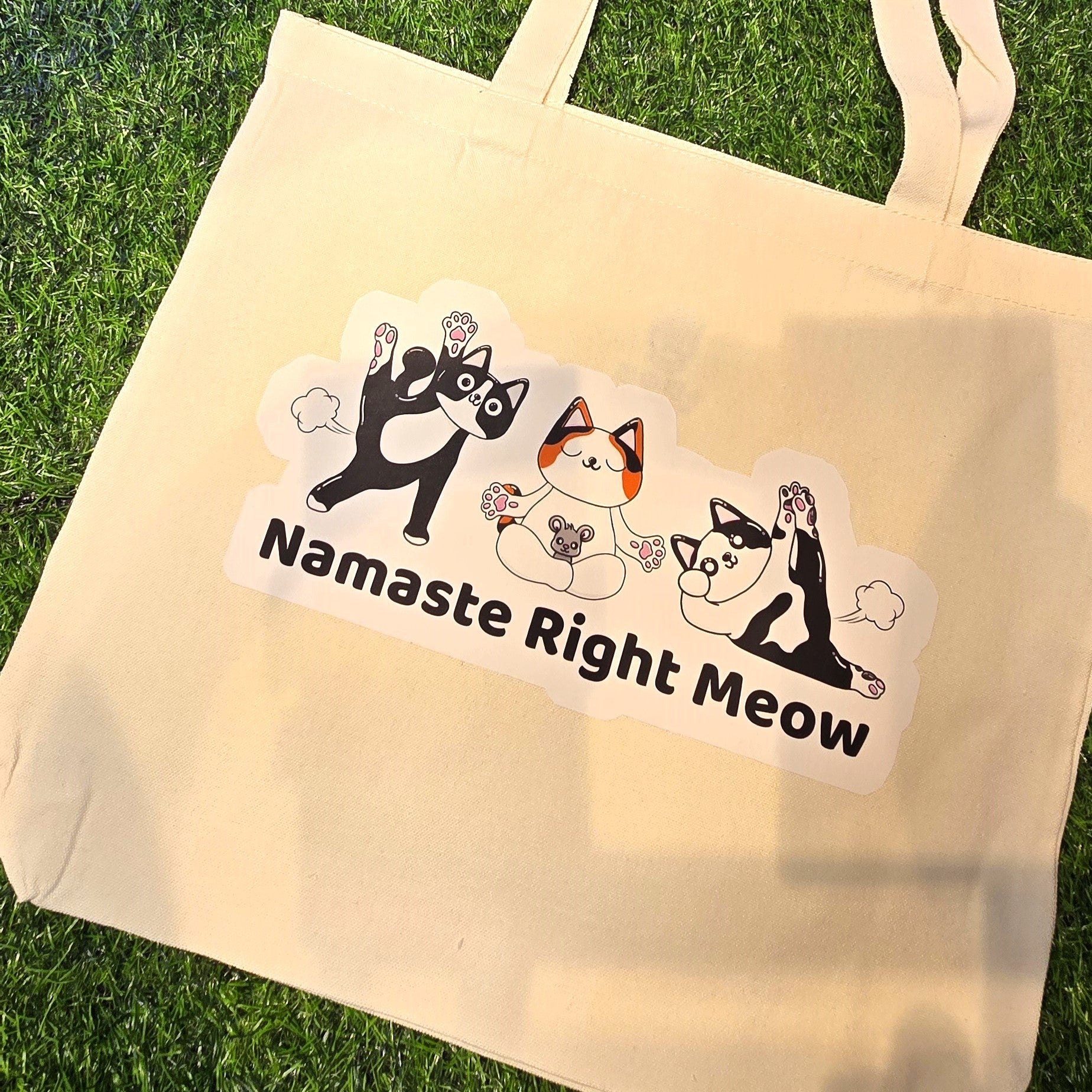 Namaste Right Meow yoga cat canvas tote bag