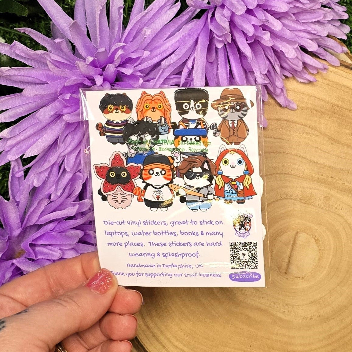 Stranger Purrs 11 piece matte vinyl cat sticker pack inspired by retro 80s supernatural horror characters handmade UK