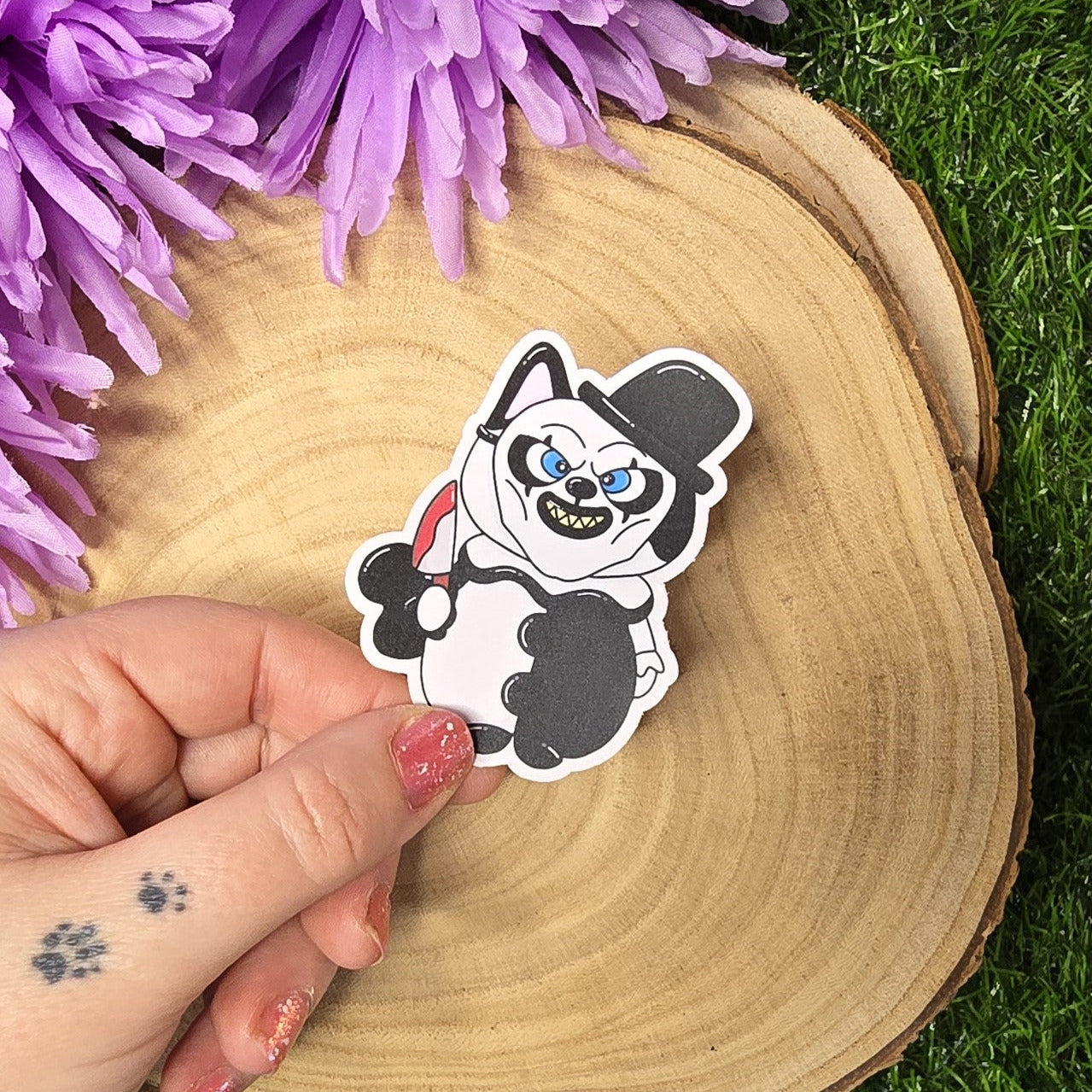 Horror clown Dave cat vinyl sticker inspired by slasher films, die cut waterproof handmade sticker 7.5cm UK