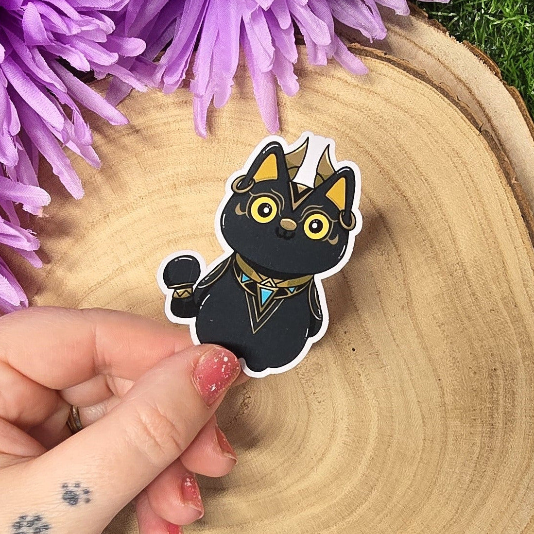 Moon Guardian Luna Cat Vinyl Sticker – Magical Warrior Matte Die Cut Black Cat Sticker