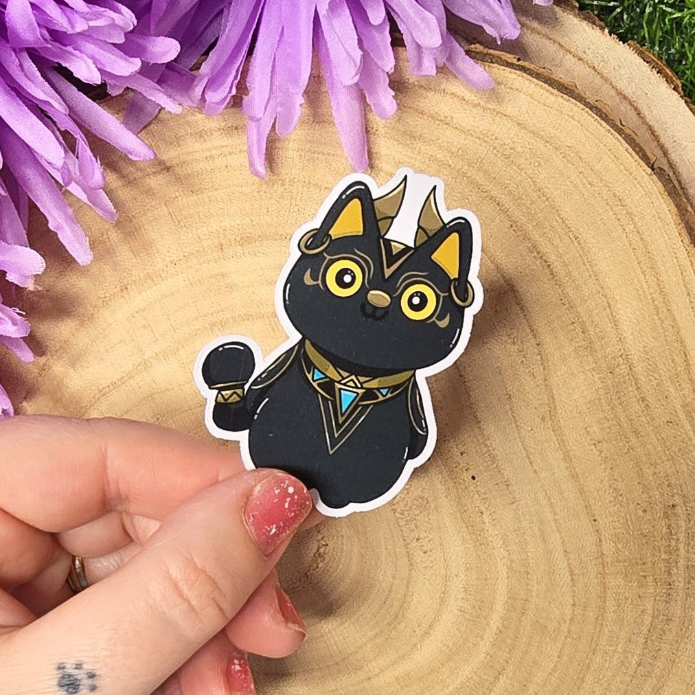 Moon guardian Luna black cat matte vinyl sticker with gold details, fantasy inspired die cut waterproof handmade sticker 7cm UK