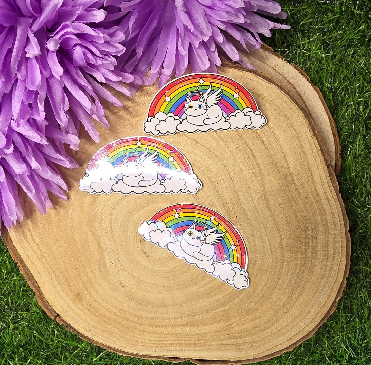 Somewhere Over the Rainbow Angel Cat Holographic Sticker – Memorial Vinyl