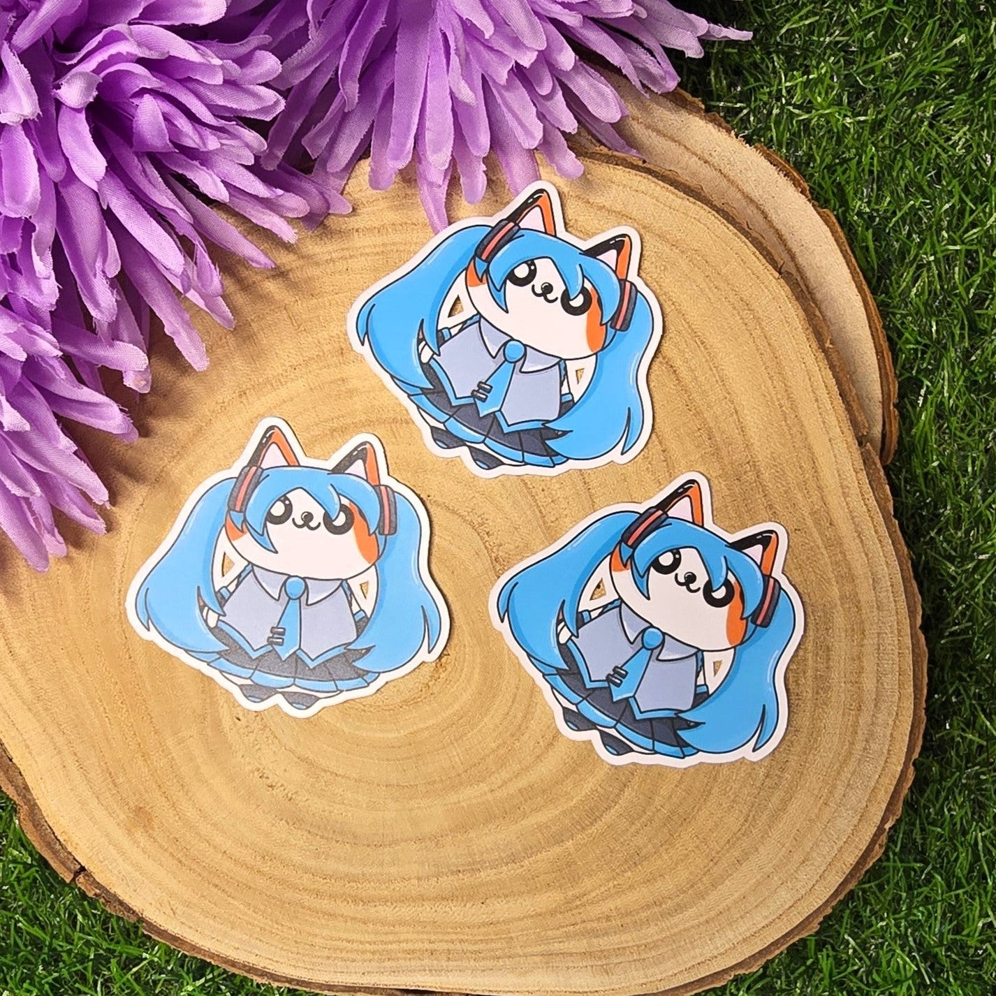 Blue version:
Matte blue twin tail idol Kira cat vinyl sticker, anime inspired die cut waterproof handmade sticker 6.5cm UK