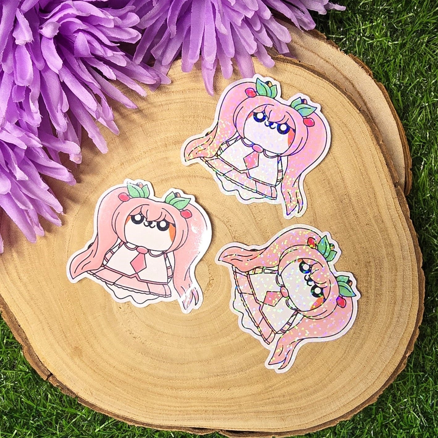 Pink version:
Holographic pink twin tail idol Kira cat vinyl sticker, anime inspired die cut waterproof handmade sticker 6.5cm UK