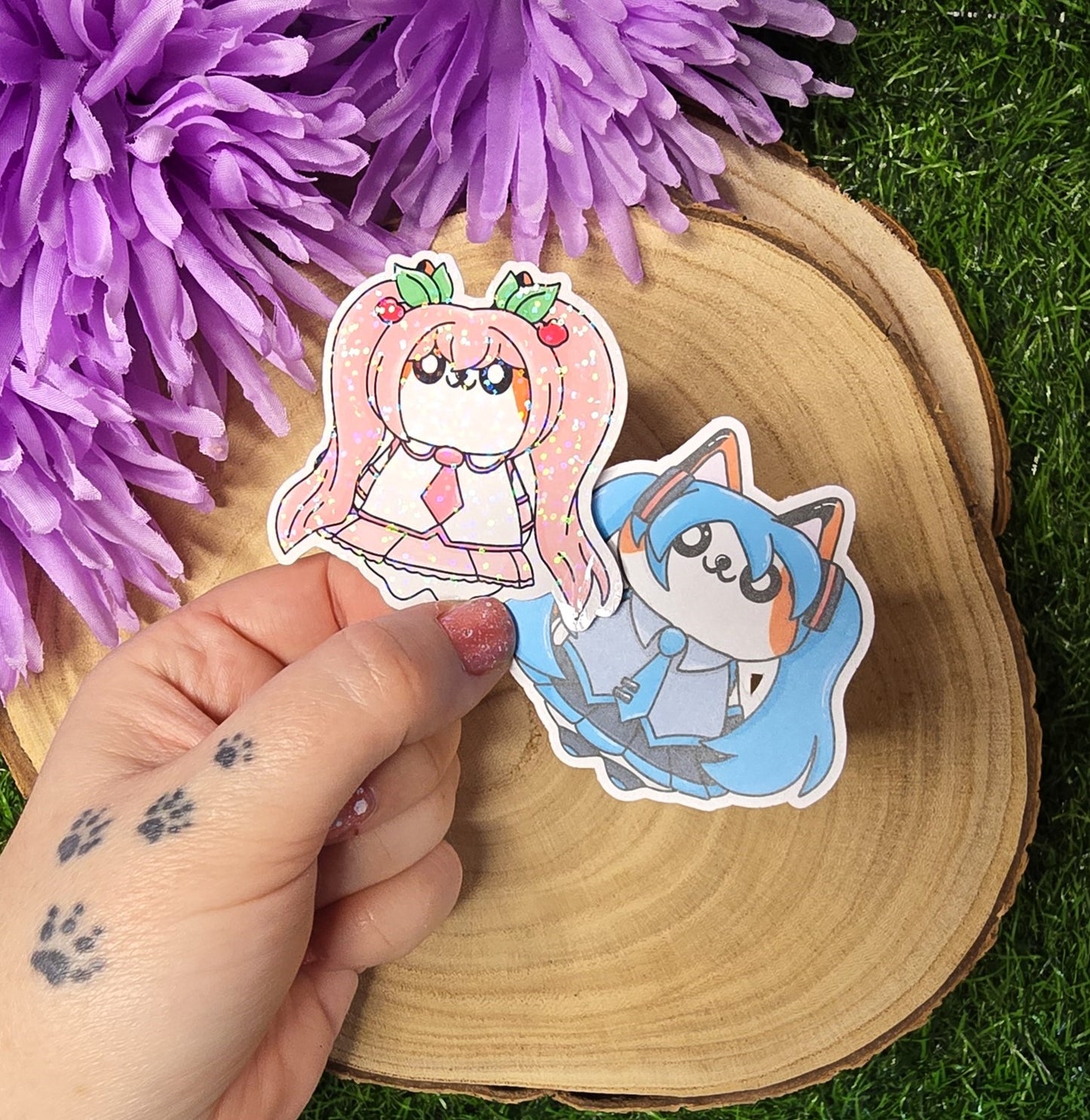 Twin Tail Idol Kira Cat Vinyl Sticker – Virtual Pop Star Inspired (Holographic or Matte Option)