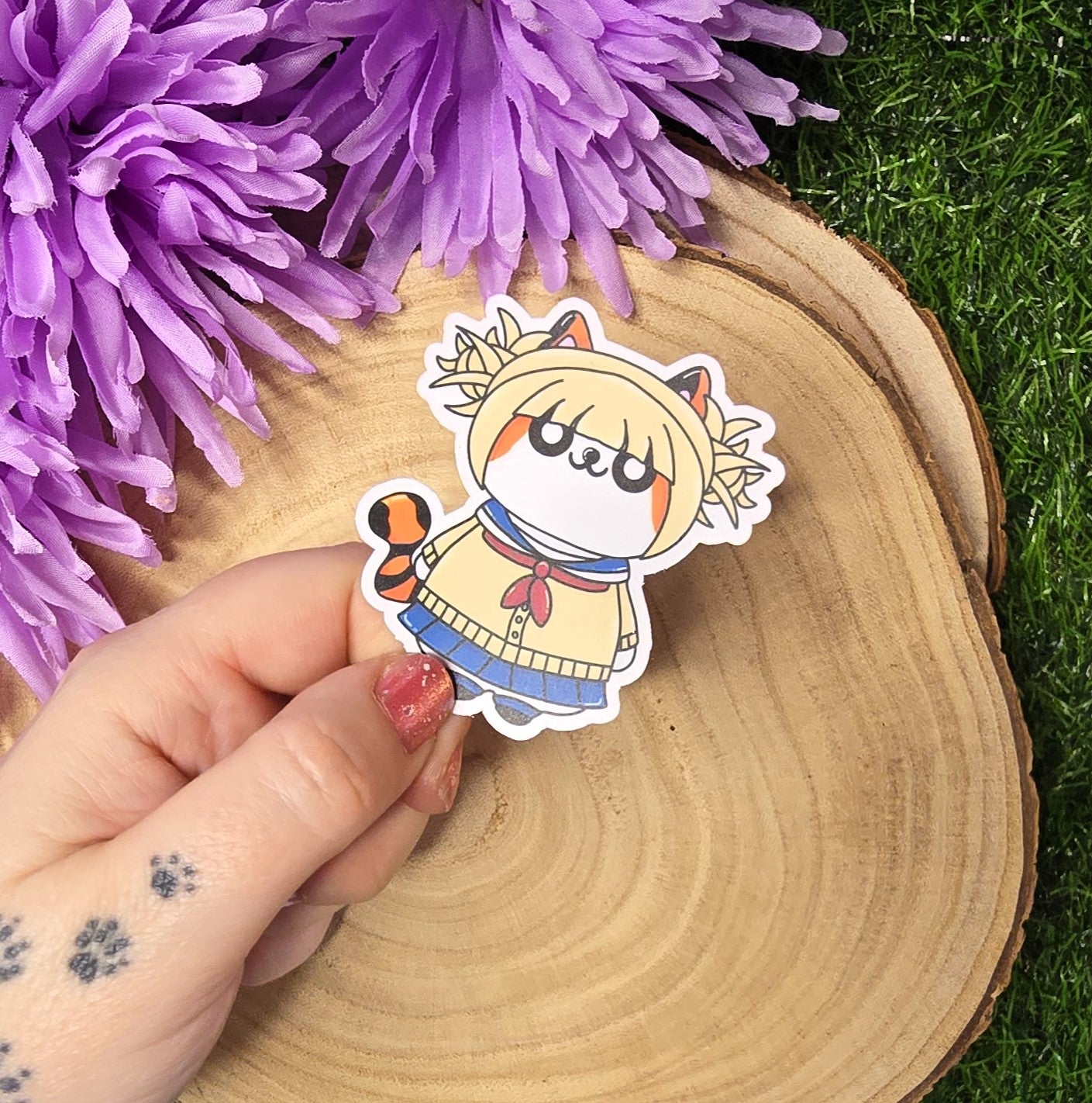 
Blonde rival academy inspired cat vinyl sticker, anime style die cut waterproof handmade sticker 7cm UK