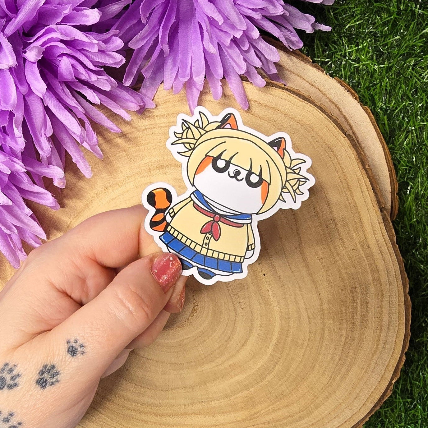 
Blonde rival academy inspired cat vinyl sticker, anime style die cut waterproof handmade sticker 7cm UK