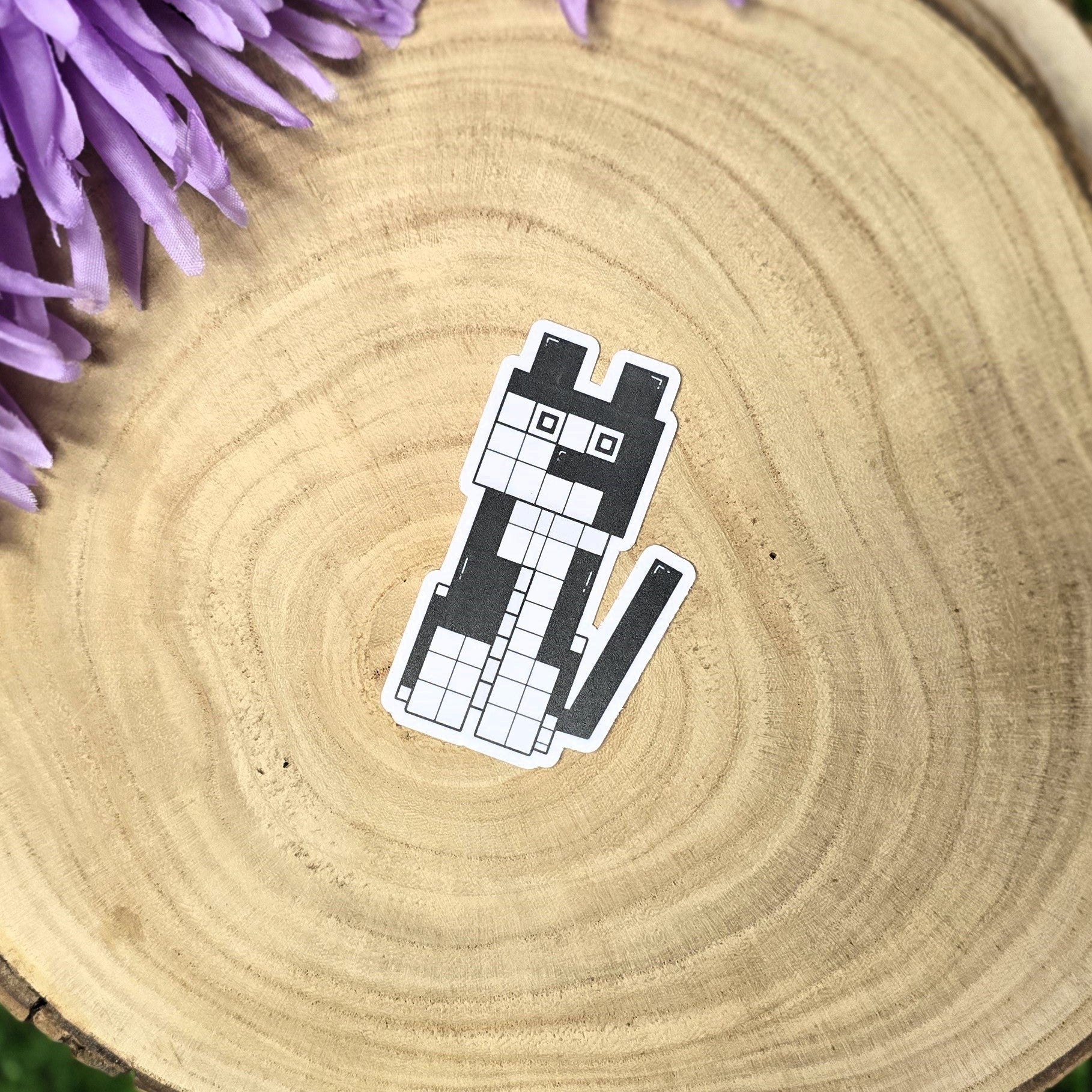 Pixel Paws Dave cat vinyl sticker in blocky voxel style, die cut waterproof gamer kitty sticker 6.7cm handmade in UK
