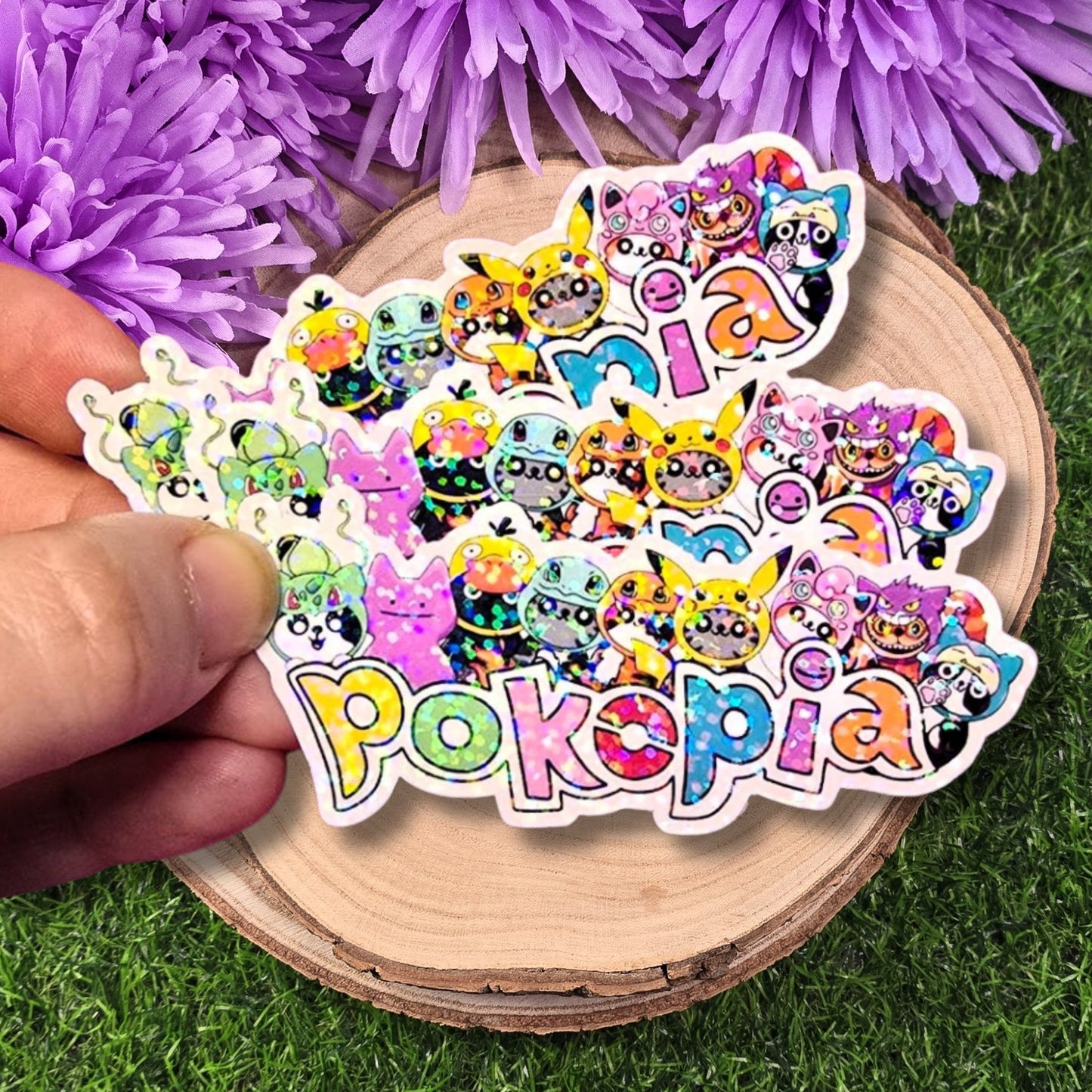 Pokopia Holographic Cat Sticker | Gaming Inspired Cat Vinyl Sticker | Cute Gamer Logo Sticker | Kawaii Cat Decal