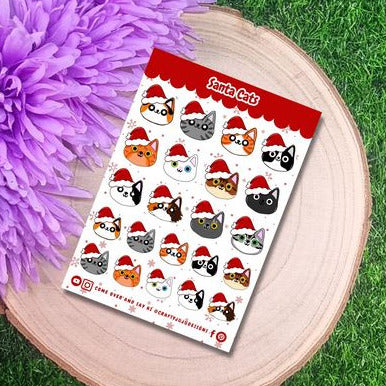 Santa Cats Mini Vinyl Stickers | 10x15cm High-Quality Sheet